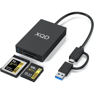 USB C & USB 3.0 XQD+SD Kartenleser, 2-in-1 USB A und Type C 5Gbps Speicherkartenleser mit 2 Steckplätzen XQD/SD Kompatibel mit Sony G/M Serie, Lexar Mark Karten, Sony G Serie für Windows/Mac OS/Linux