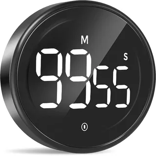 LIORQUE Digitaler Küchentimer Magnetisch Timer digital Eieruhr Kurzzeitwecker mit Rahmen aus Metall Großem LED-Bildschirm 3-stufiger Lautstärke zum Kochen Sport Studium inkl. Batterie (Schwarz)