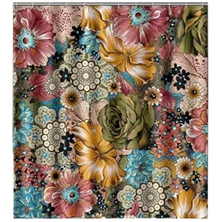 Mandala-duschvorhang In Orange-braun, Schimmelresistent, Wasserdicht, Waschbar, Aus Polyestergewebe, Für Badezimmer, Badewanne, Hotel, Mit 12 C-haken (180 X 180 Cm)