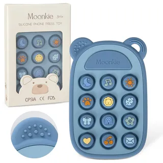 Moonkie Beißring Baby, Silikon Spielzeug Handy, ab 3 Monate+, Kinder Telefon zum Pop It Spielzeug, BPA-frei, Beißspielzeug Baby für Jungen & Mädchen, Geschenk für Kleinkind (Äther)