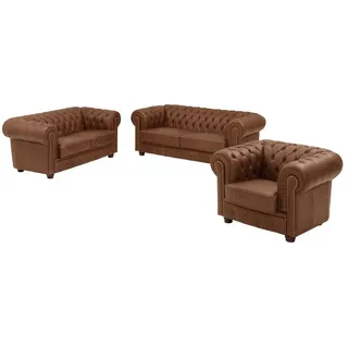 58 aufm Kessel SOFAGARNITUR 3-2-1 Kath Echtleder (Antikoptik) cognac | Gr.: onesize