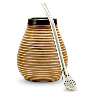 caámate. Yerba Mate Tee Set ● Das Original ● Keramik Matebecher + Edelstahl Bombilla – Vintage