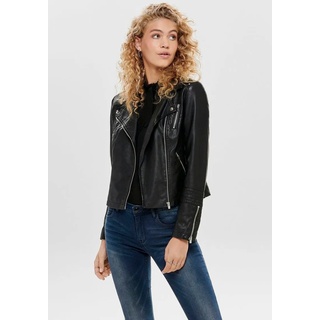 Lederimitatjacke ONLY "ONLGEMMA" Gr. 44, schwarz (black) Damen Jacken Kunstlederjacken im Biker Style