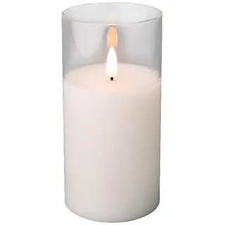 LED Kerze im Glas mit Timerfunktion 7,5x15cm Wachs - flackernde Flamme Effekt - Echtwachskerze batteriebetrieben - Windlicht Wachskerze Weiß Warmweiß