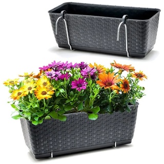 BigDean Blumenkasten 2x Bewässerungssystem + Halterung Rattan-Optik Anthrazit 39x15,5x14cm (2 St) 39 cm x 14 cm x 15.5 cm