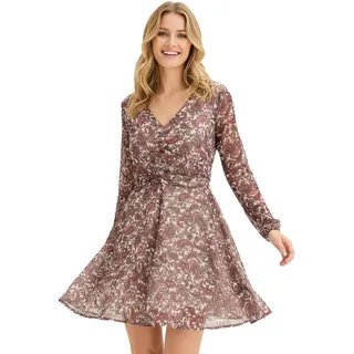 sommerliches Damen Mini-Kleid mit Paisley-Muster Chiffon-Kleid 928788 Beige/Lila/Grau - 42