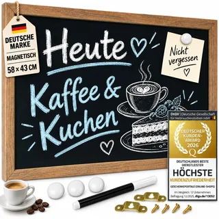 GOODS+GADGETS® Magnetische Kreidetafel 43x58 cm Wandtafel mit Holz-Rahmen | Leicht abwischbar, stark magnetische Tafel, edle Schiefer-Optik, XXL Schreibtafel für Küche & Flur, inkl. 4 Magnete & Kreide