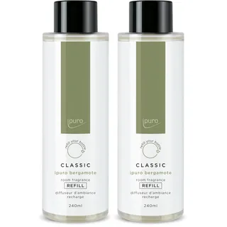 ipuro Classic Raumduft Nachfüllflasche BERGAMOTE 240ml | Raumerfrischer, Asiatische Frische mit grüner Limette & Zitronengras | Nachfüller für Diffuser mit Stäbchen | Lufterfrischer Refill
