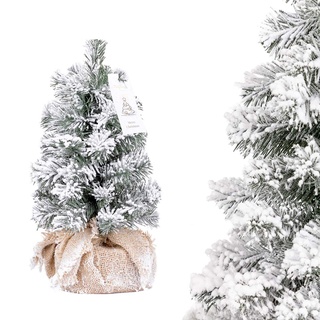 FairyTrees künstlicher Weihnachtsbaum klein, Fichte Natur-Weiss mit Schneeflocken Mini, Weihnachtsschmuck für Schreibtisch, 30cm, FT41-30