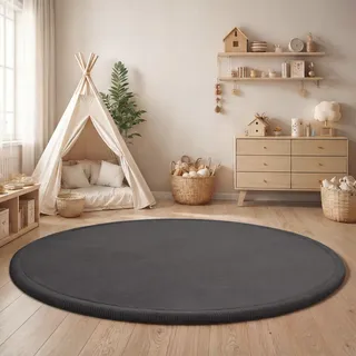 Paco Home Teppich Kinderzimmer Kinderteppich Baby Spielteppich Krabbeldecke Krabbelmatte Weich rutschfest Jungen Mädchen Deko, Grösse:160 cm Rund, Farbe:Anthrazit
