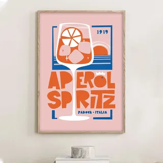 Retro Aperol Spritz Wandkunst - Ästhetisches Rosa Cocktail Gemälde für Bar und Zimmer - Poster und Bilder