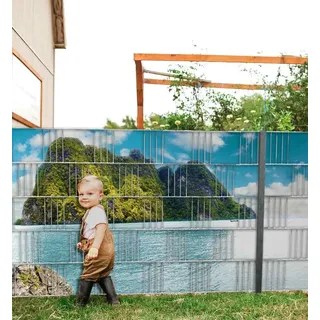 MyMaxxi Infinity Zaunsichtschutz | Strand 05 beide Teile Motiv 5 Streifen | Sichtschutzstreifen für Doppelstabmattenzaun | Windschutz Sonnenschutz Blickdicht | Sichtschutz Garten | Sichtschutz