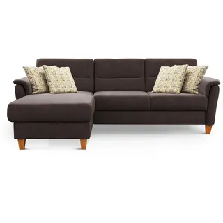 CAVADORE Schlafsofa Palera / L-Form Polstersofa mit Federkern, Schlaffunktion und Bettkasten / 244 x 89 x 163 / Chenille, Braun