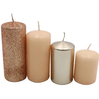 Dekohelden24 Gestufte Stumpenkerzen 280 g H 5-10 cm Ø 4 cm Nude/Cappuccino