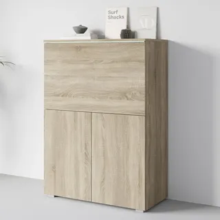 Home Affaire PC-Schrank HOME AFFAIRE "Vera, Sekretär, Home-Office-Schreibtisch mit LED-Beleuchtung", braun (sonoma), B:90cm H:125,1cm T:42cm, Sekretäre, Multifunktional mit Stauraum, klappbare Tischfläche, LED, B 90 cm