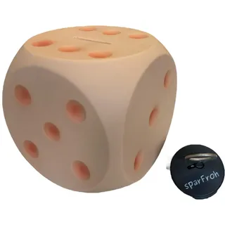 Spardose Würfel beige | Spielekasse, wiederverschließbares Kunststoffschloß, inkl. Schlüssel