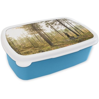 MuchoWow Lunchbox Ein Mann ist auf der Jagd im Wald, Kunststoff, (2-tlg), Brotdose für kindergarten, Vesperbox, Snackbox, Brotbox, Jungen blau