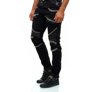 KINGZ Slim-fit-Jeans im Patchwork Biker-Stil schwarz 31