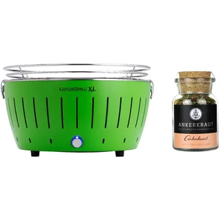 LotusGrill XL G435 (grün) Tischgrill Holzkohle raucharm + Ankerkraut-Gewürz Set