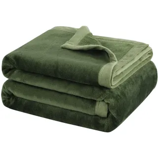 PiccoCasa Kuscheldecke Tagesdecke Fleecedecke mit Rand Microfaser Decke Weiche Warme Leichte Decke 330GSM für Bett Sofa usw. Grün 130x150cm