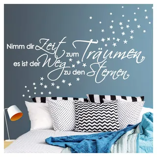 Wandora G003 Spruch Nimm dir Zeit zum Träumen I silbergrau (BxH) 135 x 41 cm I Sterne Schlafzimmer Aufkleber selbstklebend Wandaufkleber Wandsticker