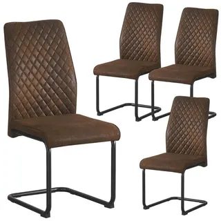 B&D home THEO 4er Set, Küchenstuhl Bürostuhl Schwingstuhl Freischwinger Stühle für Küche, Esszimmer, Büro, Industrial modernes Design, Wildleder Optik Braun, 11138-BRAU-4