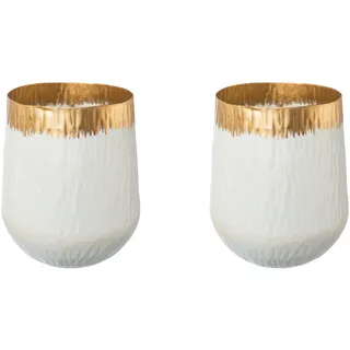 Tischvase CREATIV DECO "AGNES", weiß, H:15cm Ø:12cm, Metall, Vasen, mit schickem Gold Detail
