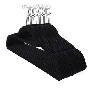 Songmics Kleiderbügel CRF20B, aus Kunststoff, mit Samt, schwarz, 45cm breit, 20 Stück