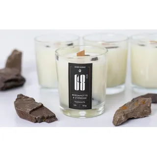 Aromatherapie-Duftkerze „68 Grad“ mit echtem Schiefer aus dem steilsten Weinberg Europas – Bergamotte & Zypresse – Sojawachs & naturreine ätherische Öle – Holzdocht – handgegossen – 60 g