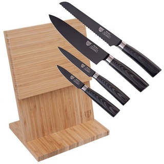 GRÄWE Messerblock GRÄWE Messerhalter Bambus + 4-teiliges Kuro-Messerset schwarz