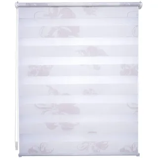 Klemmfix Doppelrollo weiß mit Druck Blume - Breite 40 bis 120 cm, Länge 150 cm BZW. 210 cm - Duo - Rollo ohne zu Bohren (90 x 210 cm)