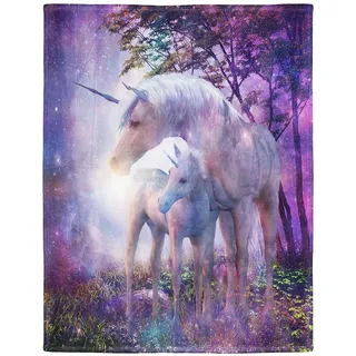 YISUMEI Decke 150x200 cm Kuscheldecken Sanft Flanell Weich Fleecedecke Fantasy Forest Einhorn Lila