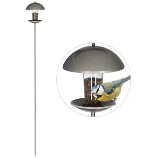 Relaxdays Vogelfutterspender, mit Stab Silber,Transparent