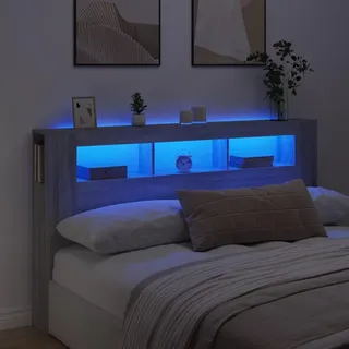 Festnight LED Bettkopfteil Holz 180x103,5 cm Bett Kopfteil mit Stauraum Regal Bettrückwand Headboard for Bed Kopfteil mit Ablagen Kopfteil Regal Kopfteil mit Led Beleuchtung Kopfenden Bett Rückwand