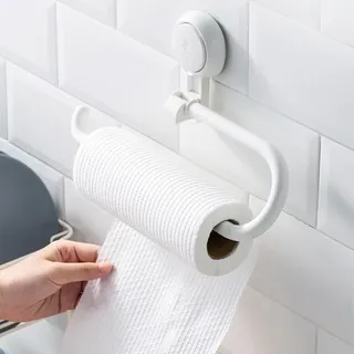 Küchenrollenhalter Weiß ohne Bohren, Saugnapf & Selbstklebend Wand
