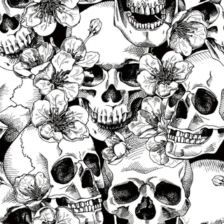 AMIGO Schwarz/Weiß Sugar Skull Tapete Gothik-Stil - Selbstklebende Abziehbare Vinyl-Folie mit Blumenmuster, für Schlafzimmer und Akzentwände 44cm x 10m