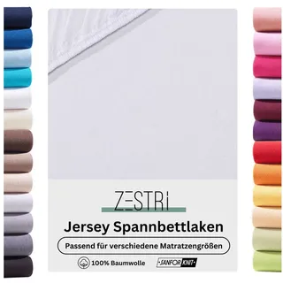 Zestri Spannbettlaken Jersey für normale Matratzen, Boxspringbett, Wasserbett & Topper, Gummizug: rundum, 90x200 140x200 180x200 200x200 cm, Baumwolle, Bettlaken Spannbetttuch weiß 120x200 - 130x200 cm cm
