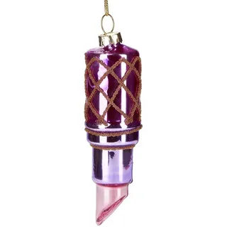 Brubaker Lippenstift Pink - Handbemalte Weihnachtskugel aus Glas - Mundgeblasener Christbaumschmuck Figuren lustig Deko Anhänger Baumkugel - 10 cm