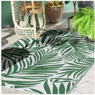 Outsunny Outdoor Teppich Wendbares Wetterfest Outdoorteppich Carpet mit Blätter-Muster,