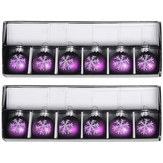 12 x Tischkartenhalter Weihnachtskugel Lila Ø 4 cm mit Karte Schneeflocke Glas