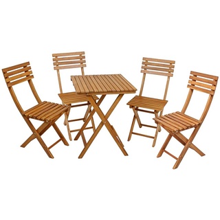 5 teilig Balkon-Set Sizt Tisch Gruppe Akazie Holz Garten Terrasse Lounge Stühle