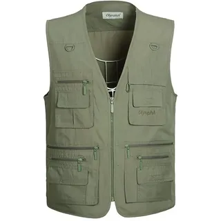 Hwalleum Herren Outdoor Beiläufig Weste, Herren Sommer Leicht Atmungsaktiv Mehrzweck Draussen Weste Multi-Taschened Schnelltrocknend Anglerweste Fotografie Wandern Gilet Ärmellos Arbeiten Vest - XXL