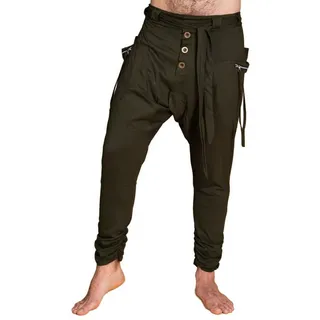 PANASIAM Haremshose Baggy Pants locker-luftige Hose mit tiefem Schritt Pumphose Pluderhose mit elastischem Bund Haremshose Relaxhose Sarouel Hose im Ethno Style grün XL
