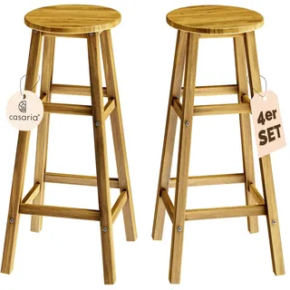 CASARIA CASARIA® 4er Set Holz Akazie Outdoor 75cm Sitzhöhe Fußstütze 150kg Belastbarkeit Massiv Rund Rustikal Garten Küche Bar Stuhl Hocker Braun