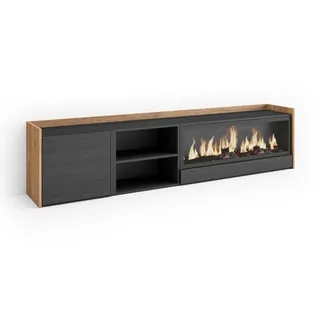 SKRAUT HOME Lowboard 212x50 cm Schwarz Eiche Holzwerkstoff