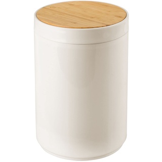 mDesign praktischer Mülleimer Küche – moderner Abfalleimer aus Bambus und Kunststoff für Bad, Büro und Küche – stabiler Papierkorb mit Deckel – creme- und bambusfarben