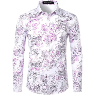 PARKLEES Herren Luxus Paisley Gemustert Golden Glänzend Slim Fit Freizeithemd - XXL