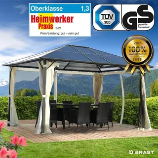 BRAST Alu Pavillon Premium | viele Modelle & Farben | Größen 3x3m 3x4m 3,6x4,8m | inkl. Moskitonetz | wasserdicht | UV-Schutz | festes Dach | 3x4... - Beige