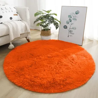 Lifup Teppich Shaggy Anti Rutsch Pflegeleicht, Rund Langflor Teppich für Wohnzimmer Schlafzimmer Kinderzimmer Orange 60 cm