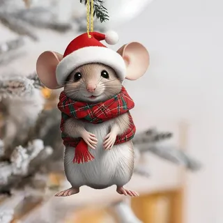 Weihnachtsmäuse Deko, Weihnachtsmaus-Ornament, Weihnachten Acryl Tier Decor, Weihnachten Baumschmuck Weihnachtsdekoration für Zuhause, Auto Lustige Weihnachtsbaum Dekoration (D)